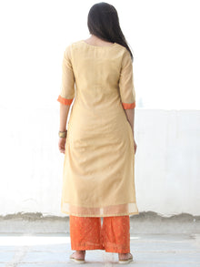 Sequence Embroidery - Beige Orange Golden Chanderi  Kurta & Pants Sets  - Set of 2  - SS01F060