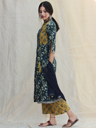 Gul E-Rana - Hand Block Printed Kurta Palazzo Set With Dupatta - SS01F1331