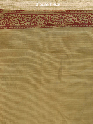 Olive Green Maroon Black Bagh Hand Block Printed Maheswari Silk Saree - S031703825