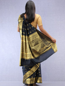 Banarasee Semi Silk Saree With Zari Work - NavyBlue & Gold - S031704399