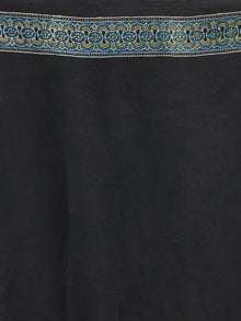 Black Green Indigo Ajrakh Hand Block Printed Modal Silk Saree in Natural Colors - s031704243