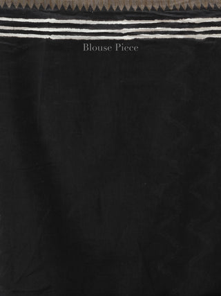 Black Grey Hand Block Printed Chanderi Saree With Geecha Border - S031704503