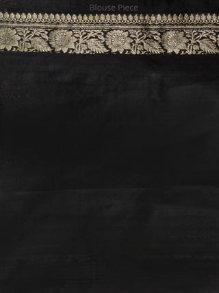 Banarasee Pure Katan Silk Handloom Saree With Zari Work - Black & Gold - S031704287