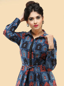 Naqsh - Hand Block Printed Cotton Middi Dress With Side Pockets  - D388F1841
