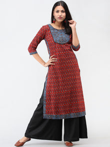 Red Indigo Ajrakh Hand Block Printed Cotton Kurta  - K204F1533