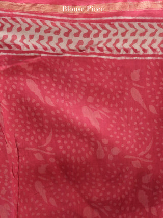 Rosewood Ivory Hand Block Printed Maheshwari Silk Saree With Zari Border - S031704478