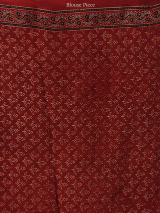 Red Beige Black Indigo Ajrakh Hand Block Printed Modal Silk Saree - S031704443
