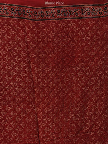 Red Beige Black Indigo Ajrakh Hand Block Printed Modal Silk Saree - S031704443