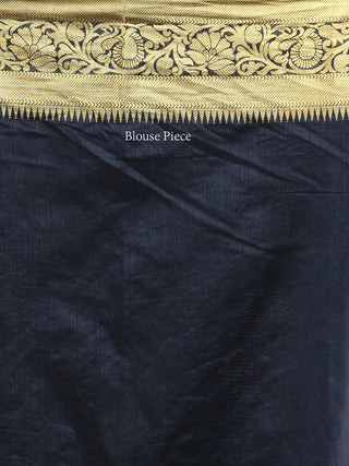 Banarasee Semi Silk Saree With Zari Work - NavyBlue & Gold - S031704399