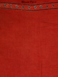 Red Beige Black Ajrakh Hand Block Printed Modal Silk Saree in Natural Colors - S031703356
