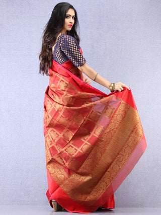 Banarasee Chanderi Silk Saree With Zari Work - Maroon Red Gold - S031704377