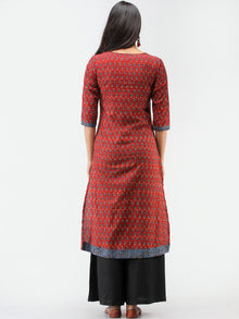 Red Indigo Ajrakh Hand Block Printed Cotton Kurta  - K204F1533