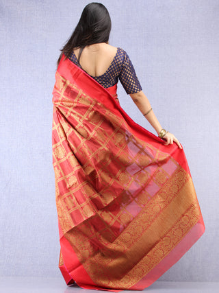Banarasee Chanderi Silk Saree With Zari Work - Maroon Red Gold - S031704377