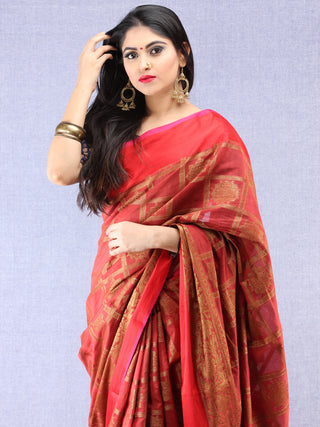 Banarasee Chanderi Silk Saree With Zari Work - Maroon Red Gold - S031704377