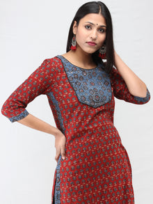 Red Indigo Ajrakh Hand Block Printed Cotton Kurta  - K204F1533