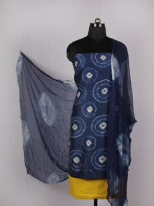 Indigo Ivory Yellow Hand Shibori Dyed Chanderi Kurta & Chiffon Dupatta With Cotton Salwar Fabric Set of 3- S1628221