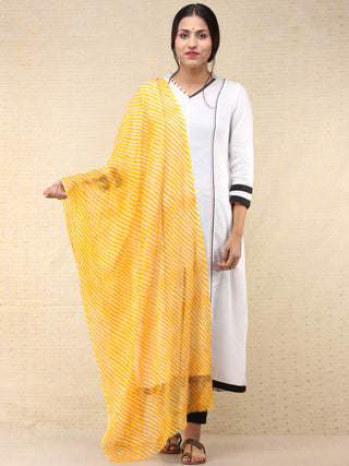 Yellow White Lehriya Georgette Hand Block Printed Dupatta  - D04170694