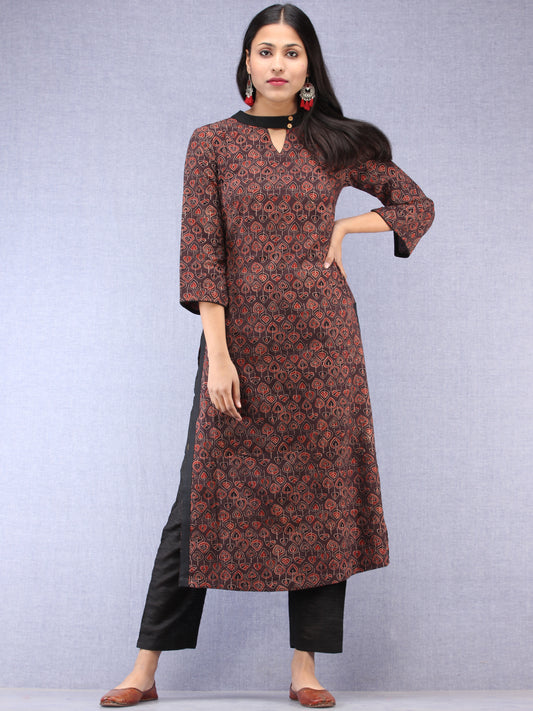 Brown Black Red Ajrakh Hand Block Printed Kurta  - K134F1539