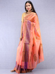 Banarasee Cotton Silk Saree With Zari Work - Peach Gold & Purple - S031704408