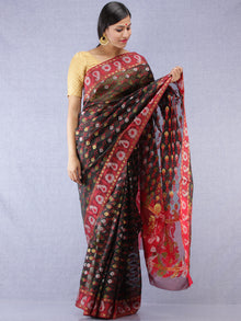 Banarasee Organza Saree With Zari & Resham Work - Black Red & Gold - S031704315