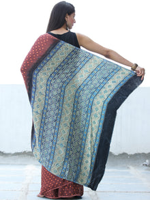 Brown Rust Black Indigo Bandhej Modal Silk Saree With Ajrakh Printed Pallu & Blouse - S031703879