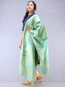 Banarasi Chanderi Dupatta With Zari Work - Sea Green & Gold - D04170798