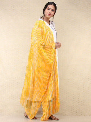 Yellow White Lehriya Georgette Hand Block Printed Dupatta  - D04170694