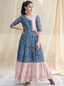 Blocks Ballad  -  Hand Block Printed Long Angrakha Chanderi Dress  - D355F1920