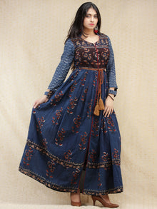 Naaz Nazgul - Hand Block Printed Long Cotton Dress With Front Slit - DS84F001