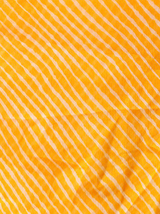 Yellow White Lehriya Georgette Hand Block Printed Dupatta  - D04170694