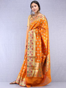 Banarasee Chanderi Saree With Meenakari Work - Orange & Gold - S031704363