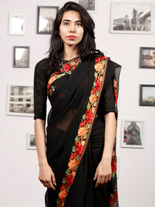 Black Red Peach Green Aari Embroidered Georgette Saree From Kashmir  - S031704065