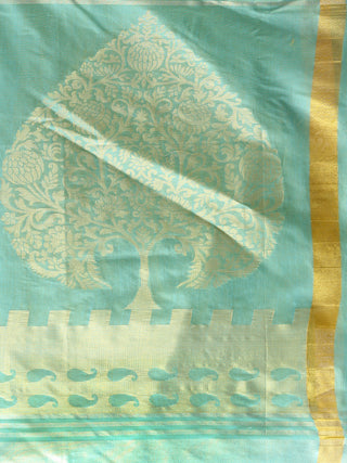 Banarasi Chanderi Dupatta With Zari Work - Sea Green & Gold - D04170798