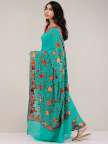 Green Aari Embroidered Georgette Saree From Kashmir - S031704631
