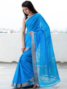 Blue Handloom Mangalagiri Cotton Saree With Zari Border - S031703858