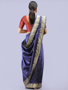 Banarasee Pure Katan Silk Handloom Saree With Zari Work - Navy Blue & Gold - S031704296