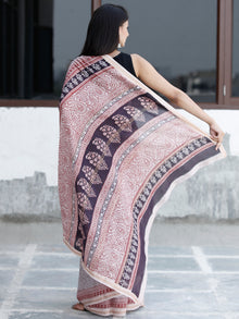 Off-White Maroon Black Bagh Hand Block Printed Maheswari Silk Saree With Resham Border - S031703834
