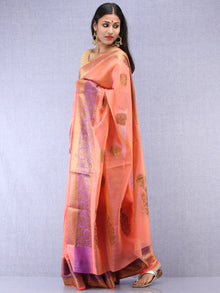 Banarasee Cotton Silk Saree With Zari Work - Peach Gold & Purple - S031704408