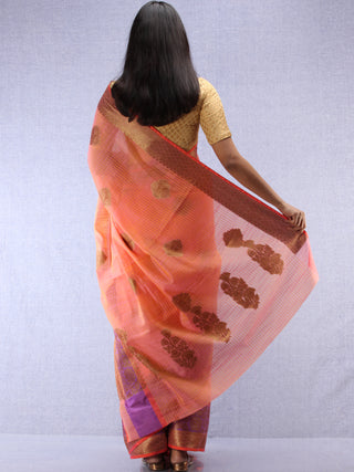 Banarasee Cotton Silk Saree With Zari Work - Peach Gold & Purple - S031704408