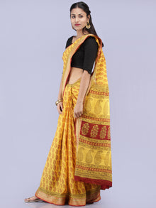 Yellow Red Bagh Printed Maheshwari Cotton Saree - S031704240