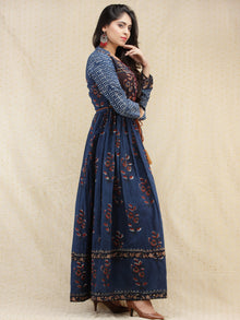 Naaz Nazgul - Hand Block Printed Long Cotton Dress With Front Slit - DS84F001