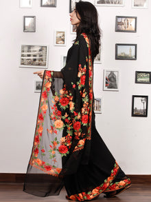 Black Red Peach Green Aari Embroidered Georgette Saree From Kashmir  - S031704065