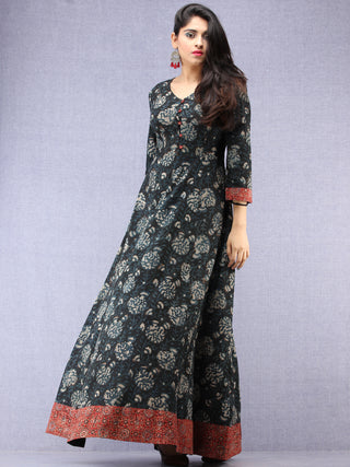 Nazmin - Hand Block Printed Long Cotton Dress With Back Knots  - D162F1823