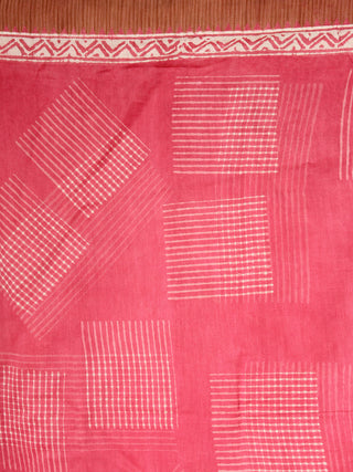 Pastel Pink Ivory Chanderi Silk Hand Block Printed Saree With Geecha Border - S031704007
