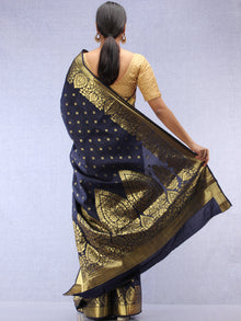Banarasee Semi Silk Saree With Zari Border - Navy Blue Gold  - S031704384