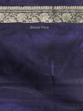 Banarasee Pure Katan Silk Handloom Saree With Zari Work - Navy Blue & Gold - S031704296