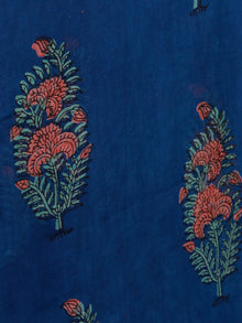 Royal Blue Coral Green Hand Block Printed Chiffon Saree with Zari Border - S031703240