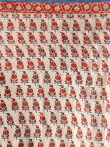 Beige Red Indigo Hand Block Printed  Cotton Mul Saree - s031704546