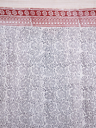 Off-White Maroon Black Bagh Hand Block Printed Maheswari Silk Saree With Resham Border - S031703834