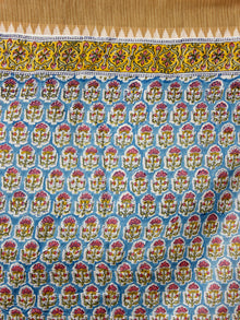 Teal Blue Yellow Coral Chanderi Silk Hand Block Printed Saree With Geecha Border - S031703615